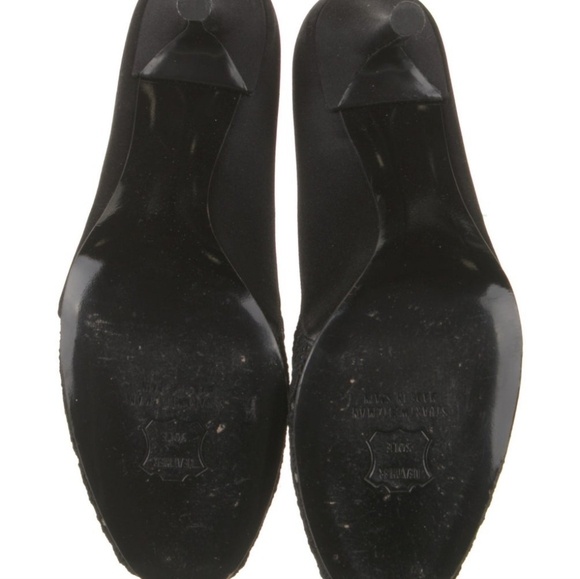 Stuart Weitzman Satin Black Lace Peep Toe Pumps - Picture 6 of 6